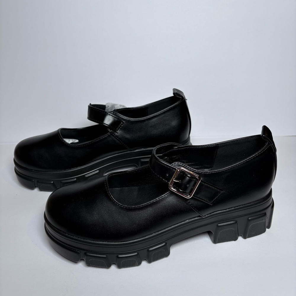 NEW Cider Size 40 US 10 RUN SMALL Black Chunky Platform Mary Jane Heels 90s - Picture 2 of 8